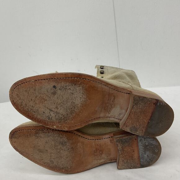 N.D.C. Made By Hand Lace-Up Combat Boots Beige Textile Women’s Size 7 Preowned - Picture 4 of 7